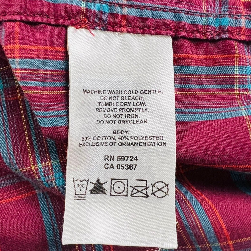 Mountain Hardwear Maroon w/ Blue & Yellow Check Short Sleeve Snap Up Size Large - Picture 4 of 6